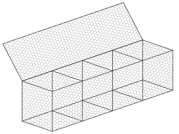 Hexagonal mesh gabion basket with 3 diaphragms