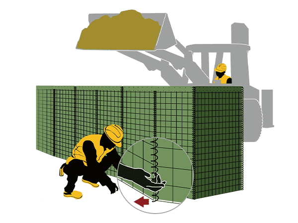 A worker is filling the material into cells and a worker is pulling out center coils.