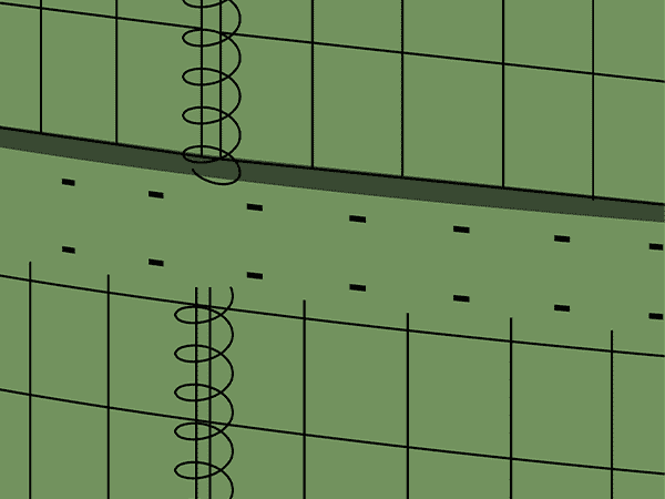 Two layers of defensive barriers are aligned vertically.