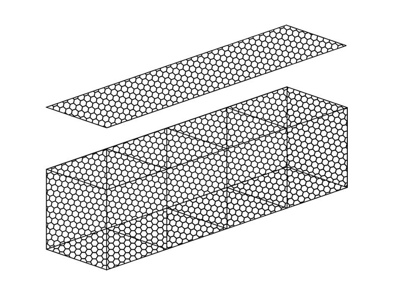 4 × 1 ×構造の二重ねじれ六角形ガビオンボックス。