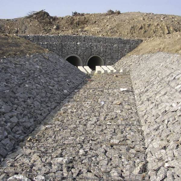 welded gabion mattresses are installed in the channel