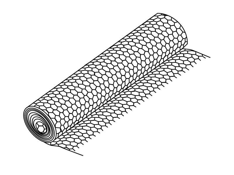 白い背景にガビオンメッシュロールの図面。