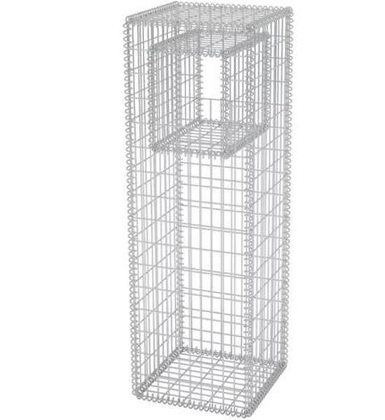 An assembled gabion pillar with an empty space on white background.