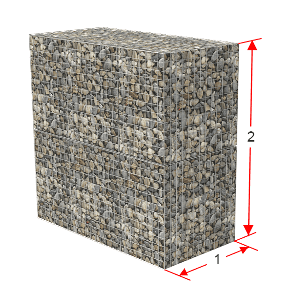 A drawing shows the height and depth ratio of gabion wall.