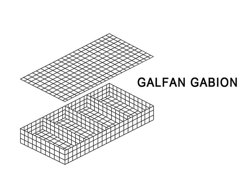 En teckning av galfan gabioner på den vita bakgrunden.