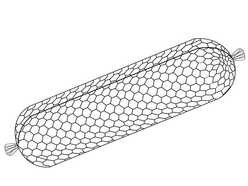 白い背景に袋のガビオンの一部。