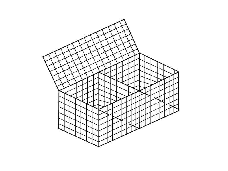A piece of galvanized welded gabion baskets on white background.
