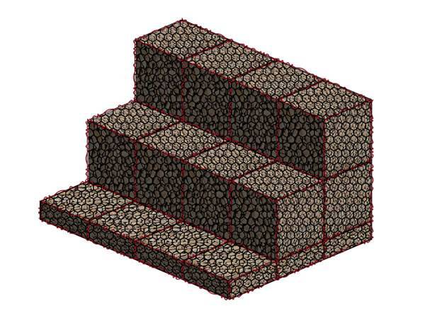 Several gabion mattress and gabion box are form a retaining wall.