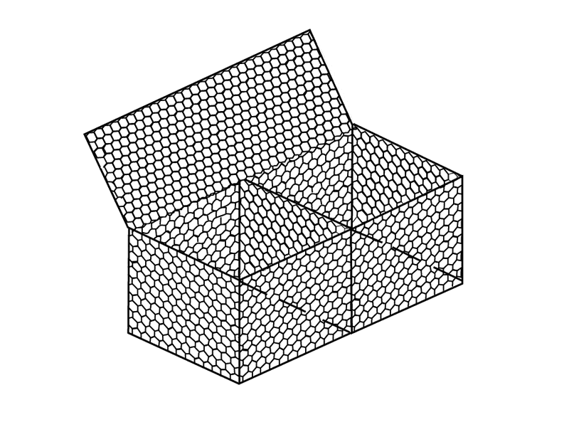 A drawing of woven gabion baskets on white background.